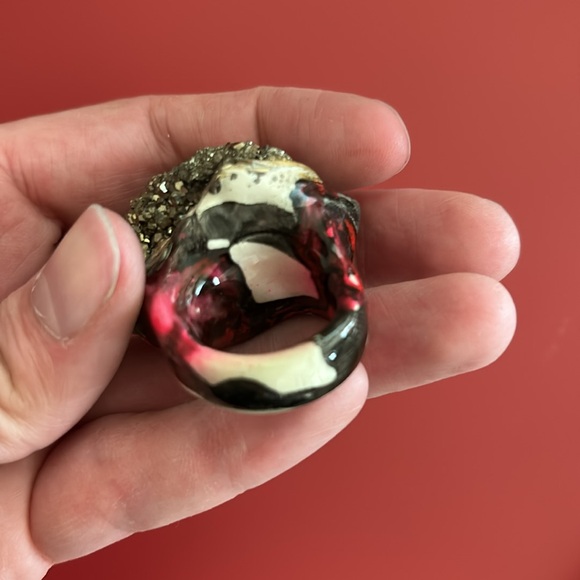 Artistic Chunky Iron Pyrite Fool’s Gold Ring - Picture 6 of 10